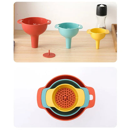 4Pcs / Set Plastic Oil Water Spices Wine Flask Filter Funnel Strainer Kitchen Tool (BPA Free, No FDA Certificate)