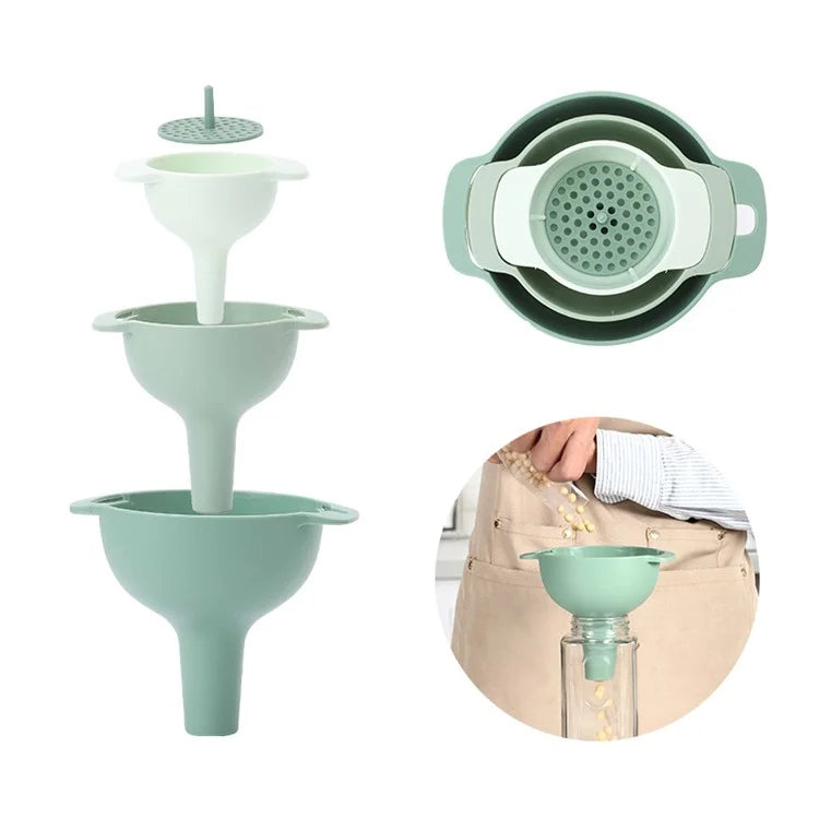 4Pcs / Set Plastic Oil Water Spices Wine Flask Filter Funnel Strainer Kitchen Tool (BPA Free, No FDA Certificate)