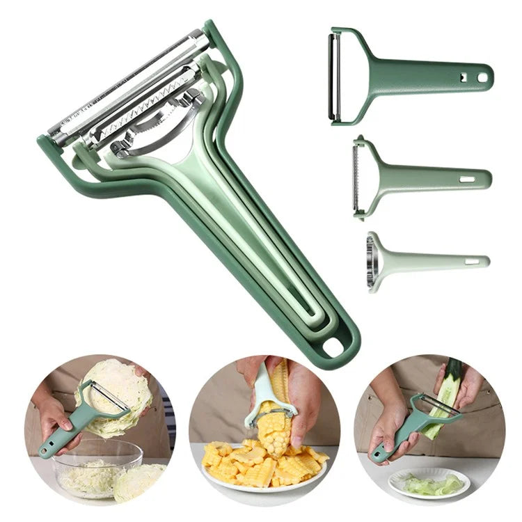 3Pcs / Set PP+Stainless Steel Melon Peeler Cabbage Shredder Multi-function Kitchen Tool (BPA Free, No FDA Certificate)