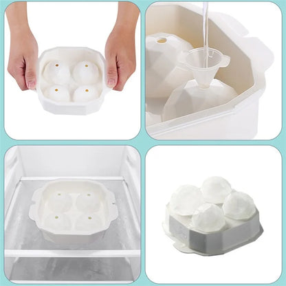 4 Cells Large Ice Ball Making Tray PP Frozen Ice Cube Mold for Whiskey Drink (BPA Free, No FDA Certificate)