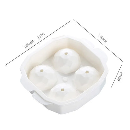4 Cells Large Ice Ball Making Tray PP Frozen Ice Cube Mold for Whiskey Drink (BPA Free, No FDA Certificate)
