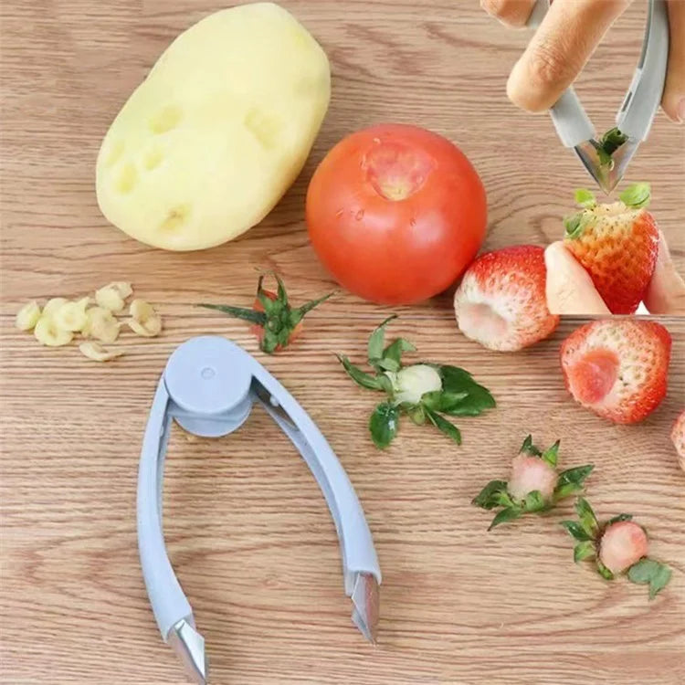 ABS+Stainless Steel Strawberry Stem Remover Tomato Pineapple Corer Fruit Eye Peeler Kitchen Tool (BPA Free, No FDA Certificate)