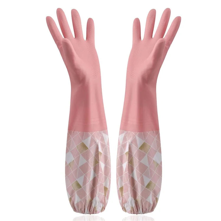 YAXIN 48cm Geometry Splicing Winter PVC Cleaning Gloves, Elastic Cuff / Size L