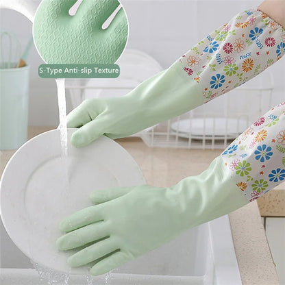 YAXIN 48cm Geometry Splicing Winter PVC Cleaning Gloves, Elastic Cuff / Size L