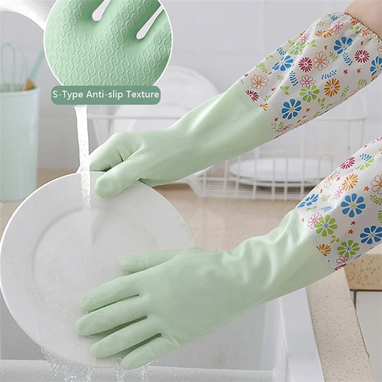 YAXIN 48cm Geometry Splicing Winter PVC Cleaning Gloves, Elastic Cuff / Size L