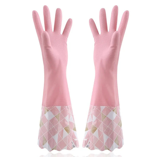 YAXIN 1 Pair Household Cleaning Gloves Winter PVC+Plush Kitchen Chores Gloves, Size L
