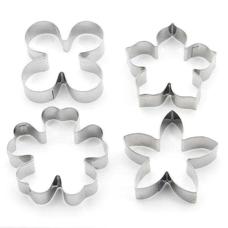 4Pcs Stainless Steel Flower Shape Cookie Cutter Set DIY Baking Mold (BPA Free, No FDA)