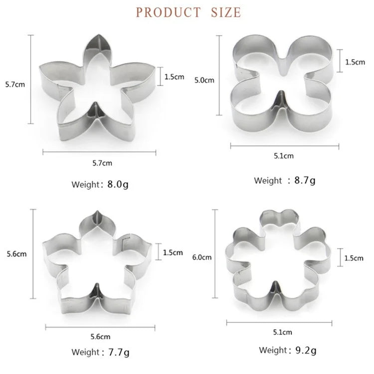 4Pcs Stainless Steel Flower Shape Cookie Cutter Set DIY Baking Mold (BPA Free, No FDA)