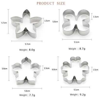 4Pcs Stainless Steel Flower Shape Cookie Cutter Set DIY Baking Mold (BPA Free, No FDA)