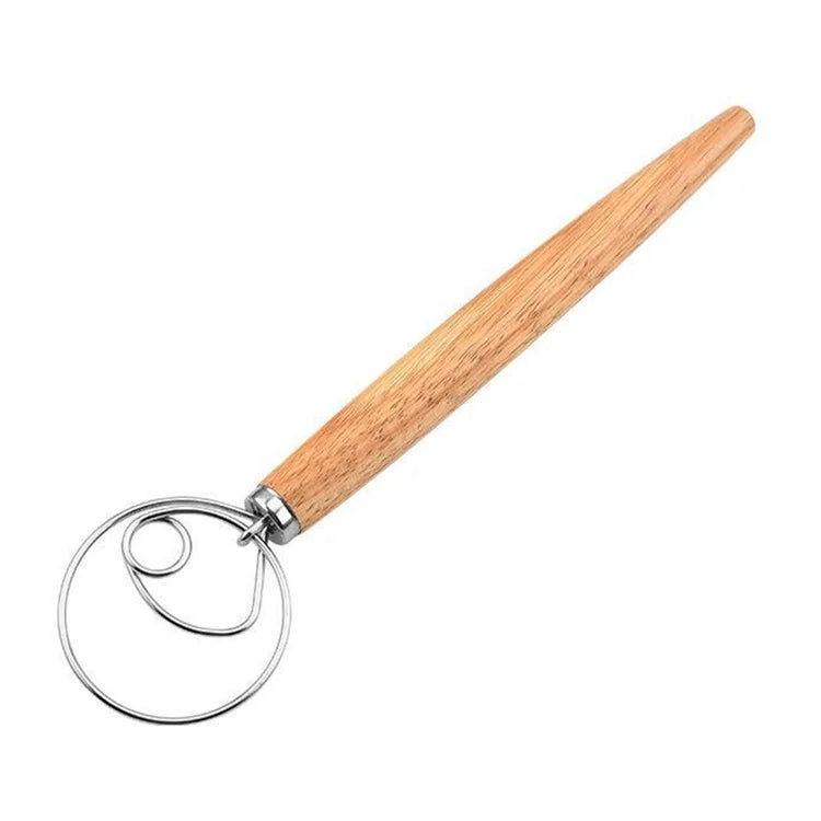 Flour Stirrer Wood Handle Stainless Steel Dough Stirrer Kitchen Tool (BPA Free, No FDA)