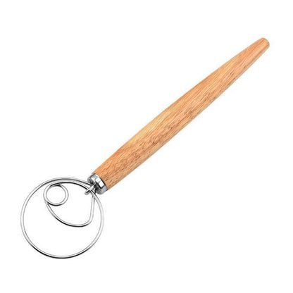 Flour Stirrer Wood Handle Stainless Steel Dough Stirrer Kitchen Tool (BPA Free, No FDA)