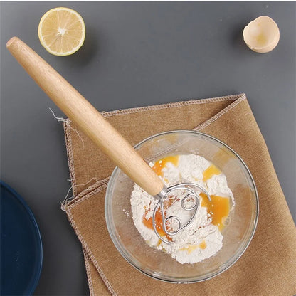 Flour Stirrer Wood Handle Stainless Steel Dough Stirrer Kitchen Tool (BPA Free, No FDA)