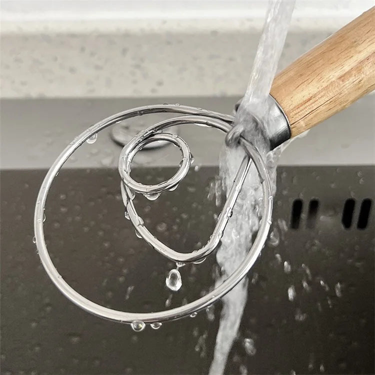 Flour Stirrer Wood Handle Stainless Steel Dough Stirrer Kitchen Tool (BPA Free, No FDA)