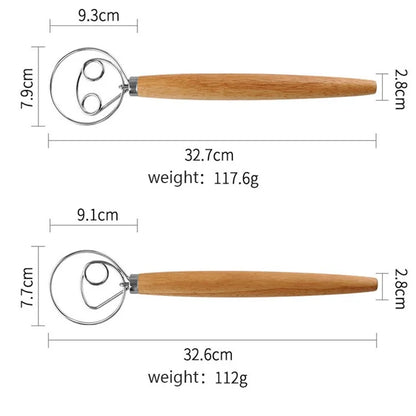 Flour Stirrer Wood Handle Stainless Steel Dough Stirrer Kitchen Tool (BPA Free, No FDA)