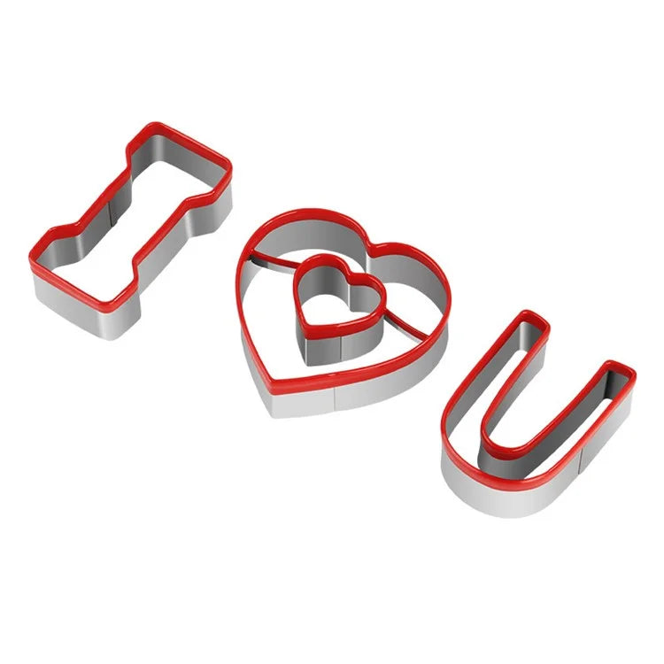3Pcs / Set Cookie Cutter 430 Stainless Steel + PVC Sandwich Cutting Mold (BPA Free, No FDA)