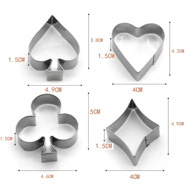 4Pcs Poker Cookie Cutter Set 430 Stainless Steel Kitchen Baking Mold (BPA Free, No FDA)