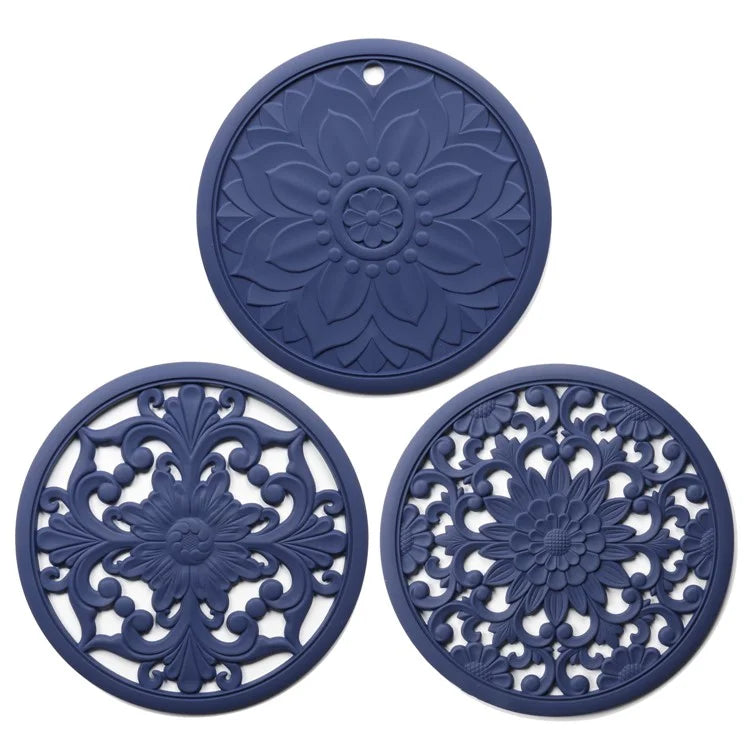 3Pcs 16*16cm Chinese Hollow Carving Cup Mat Heat Insulation Placemat Silicone Coaster