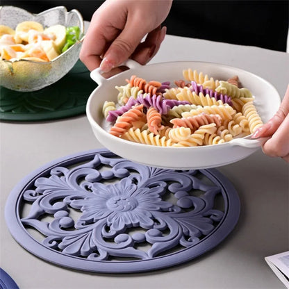 3Pcs 16*16cm Chinese Hollow Carving Cup Mat Heat Insulation Placemat Silicone Coaster