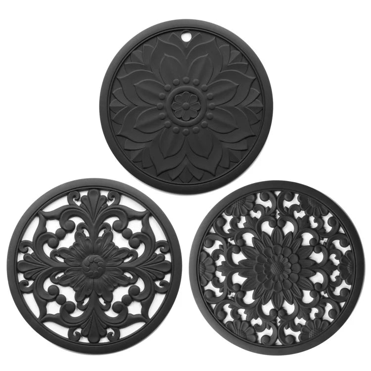 3Pcs 16*16cm Chinese Hollow Carving Cup Mat Heat Insulation Placemat Silicone Coaster