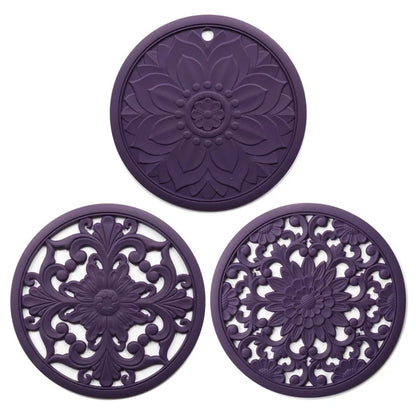 3Pcs 16*16cm Chinese Hollow Carving Cup Mat Heat Insulation Placemat Silicone Coaster
