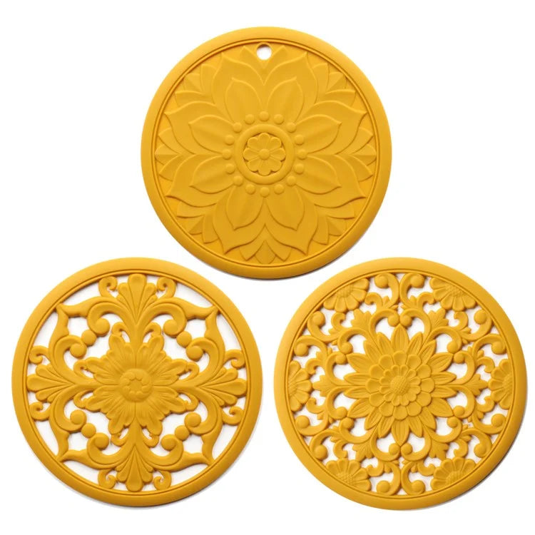 3Pcs 16*16cm Chinese Hollow Carving Cup Mat Heat Insulation Placemat Silicone Coaster
