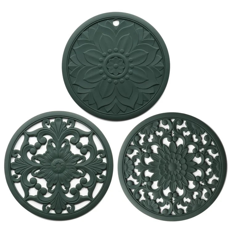 3Pcs 20*20cm Heat Insulation Placemat Chinese Hollow Carving Cup Mat Silicone Coaster