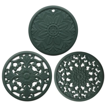 3Pcs 20*20cm Heat Insulation Placemat Chinese Hollow Carving Cup Mat Silicone Coaster