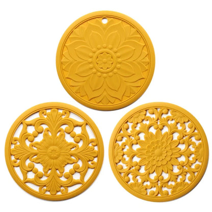 3Pcs 20*20cm Heat Insulation Placemat Chinese Hollow Carving Cup Mat Silicone Coaster