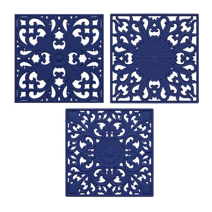 3Pcs / Set 18x18cm Scald Preventing Pot Holder Silicone Pad Hollow Flower Heat Insulation Square Mat