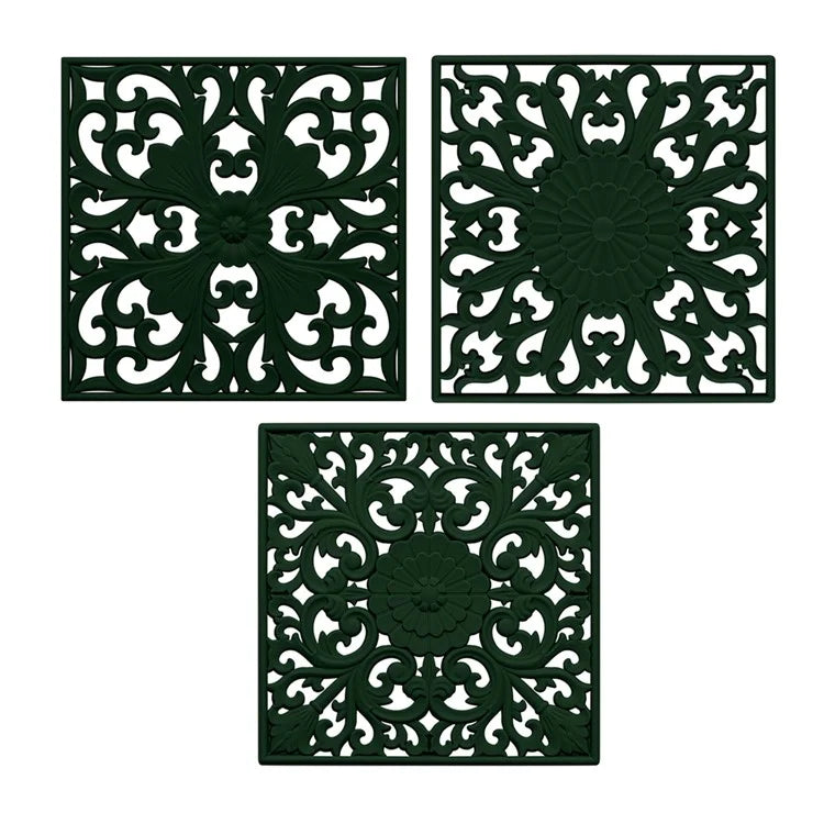 3Pcs / Set 18x18cm Scald Preventing Pot Holder Silicone Pad Hollow Flower Heat Insulation Square Mat
