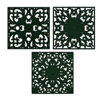 3Pcs / Set 18x18cm Scald Preventing Pot Holder Silicone Pad Hollow Flower Heat Insulation Square Mat