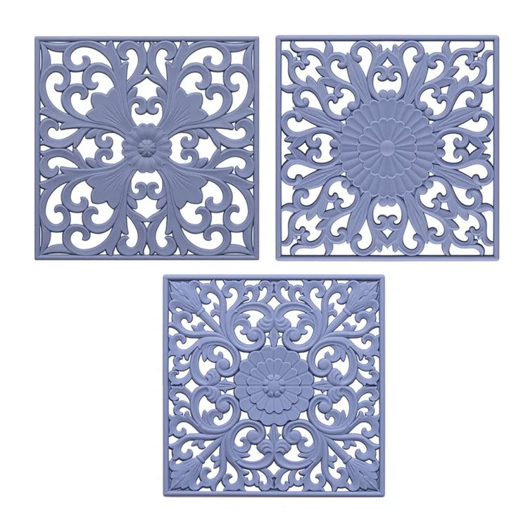 3Pcs / Set 18x18cm Scald Preventing Pot Holder Silicone Pad Hollow Flower Heat Insulation Square Mat