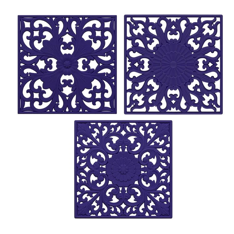 3Pcs / Set 18x18cm Scald Preventing Pot Holder Silicone Pad Hollow Flower Heat Insulation Square Mat