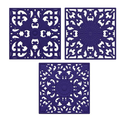 3Pcs / Set 18x18cm Scald Preventing Pot Holder Silicone Pad Hollow Flower Heat Insulation Square Mat