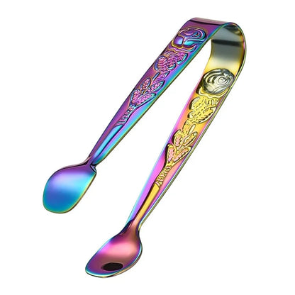 Ice Cube Clip 304 Stainless Steel Rose Pattern Mini Food Tongs (BPA Free, No FDA)