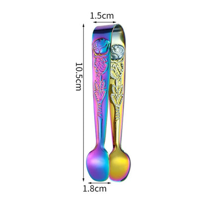 Ice Cube Clip 304 Stainless Steel Rose Pattern Mini Food Tongs (BPA Free, No FDA)