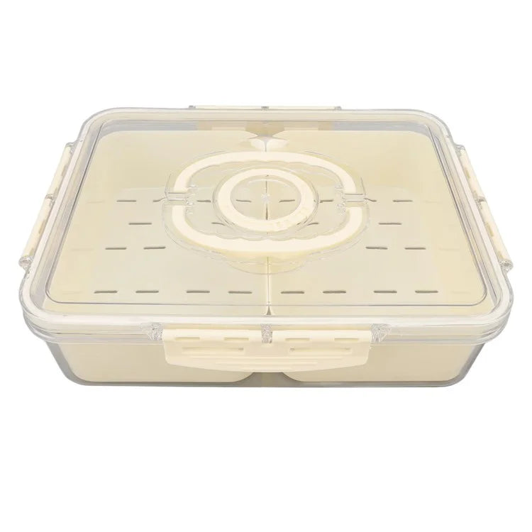 Sealed Food Storage Container with Lid, 2-Compartment Divided Fridge Organizer Box (BPA Free, US FDA)