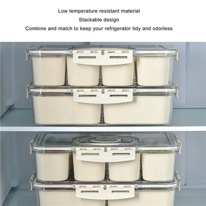 Sealed Food Storage Container with Lid, 2-Compartment Divided Fridge Organizer Box (BPA Free, US FDA)