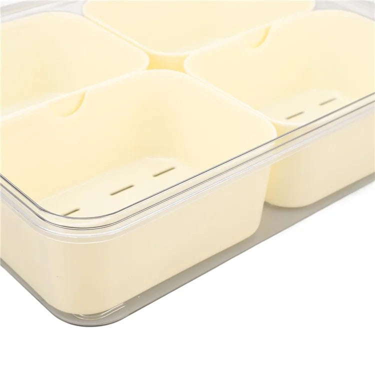 Sealed Food Storage Container with Lid, 4-Compartment Divided Fridge Organizer Box (BPA Free, US FDA)