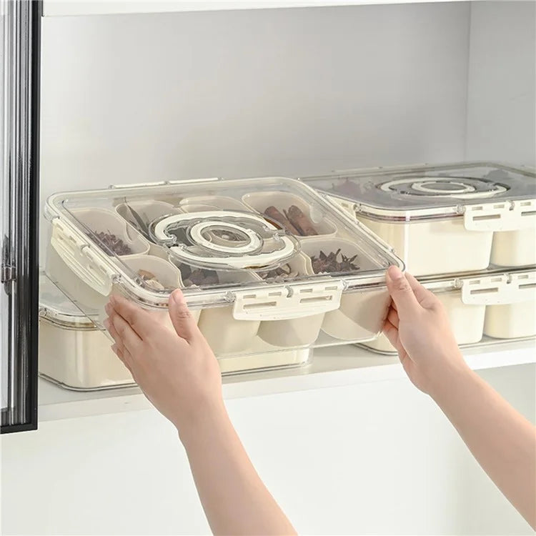 Sealed Food Storage Container with Lid, 8-Compartment Divided Fridge Organizer Box (BPA Free, US FDA)