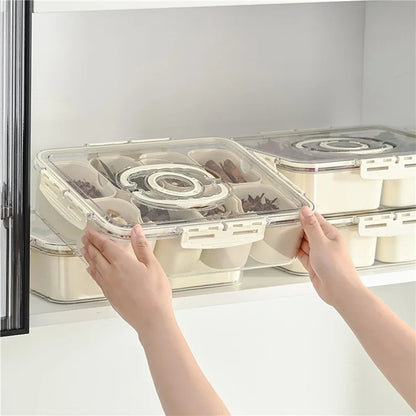 Sealed Food Storage Container with Lid, 8-Compartment Divided Fridge Organizer Box (BPA Free, US FDA)