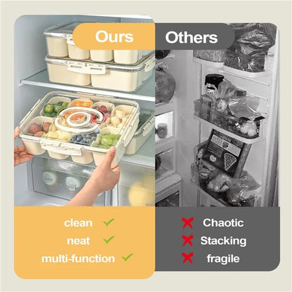 Sealed Food Storage Container with Lid, 8-Compartment Divided Fridge Organizer Box (BPA Free, US FDA)