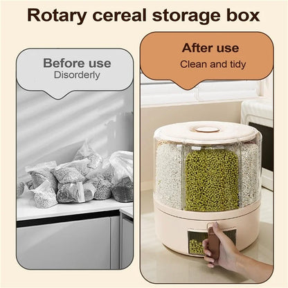 Removable Rotating Grain Storage Box 6 Grids Rice Bucket Moisture-Proof Insect-Proof Sealed Food Dispenser 6.5L (BPA-Free, NO FDA Certificate)
