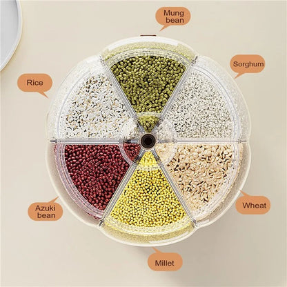Removable Rotating Grain Storage Box 6 Grids Rice Bucket Moisture-Proof Insect-Proof Sealed Food Dispenser 6.5L (BPA-Free, NO FDA Certificate)