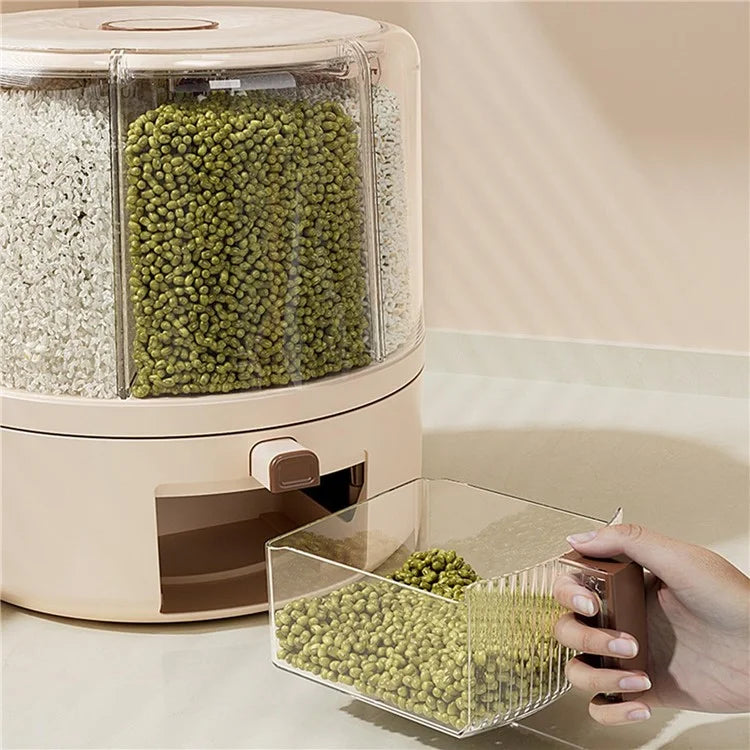 Removable Rotating Grain Storage Box 6 Grids Rice Bucket Moisture-Proof Insect-Proof Sealed Food Dispenser 6.5L (BPA-Free, NO FDA Certificate)