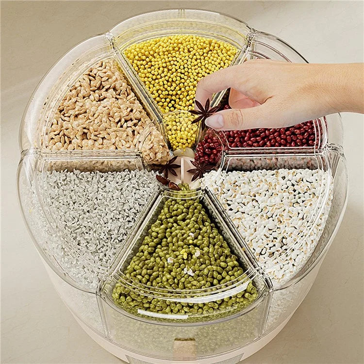 Removable Rotating Grain Storage Box 6 Grids Rice Bucket Moisture-Proof Insect-Proof Sealed Food Dispenser 6.5L (BPA-Free, NO FDA Certificate)