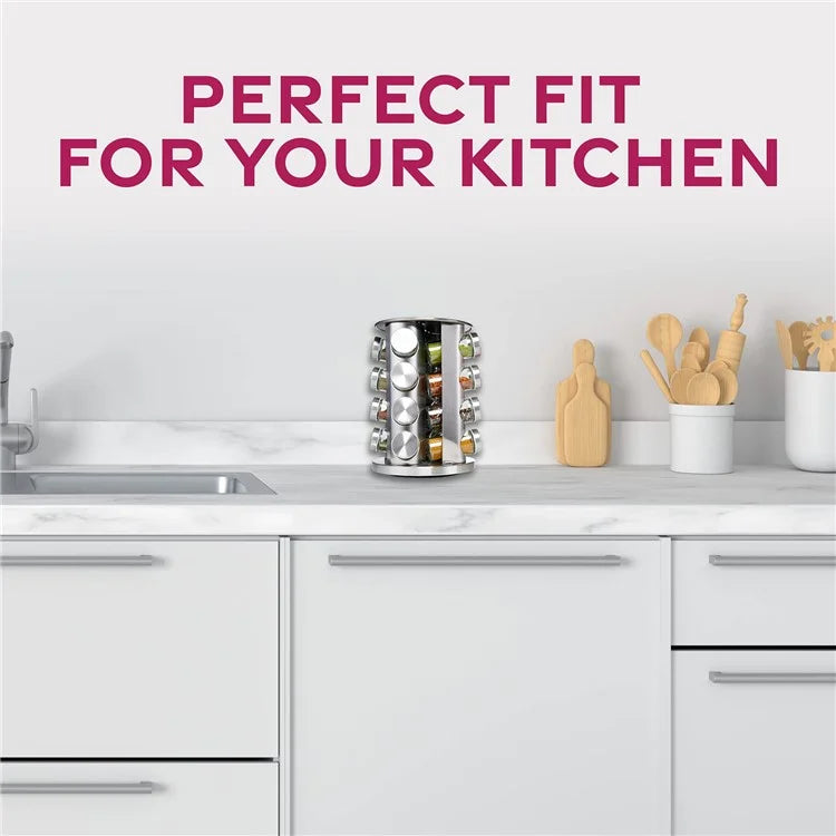 16Pcs Clear Glass Spice Jar Set with 360 Degree Rotating Base Kitchen Condiment Container (BPA Free, No FDA)