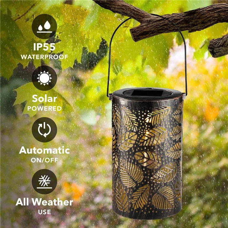 Garden Solar Lantern 3D Dynamic Leafage Hollow Out Metal Outdoor Hanging Light, Size S