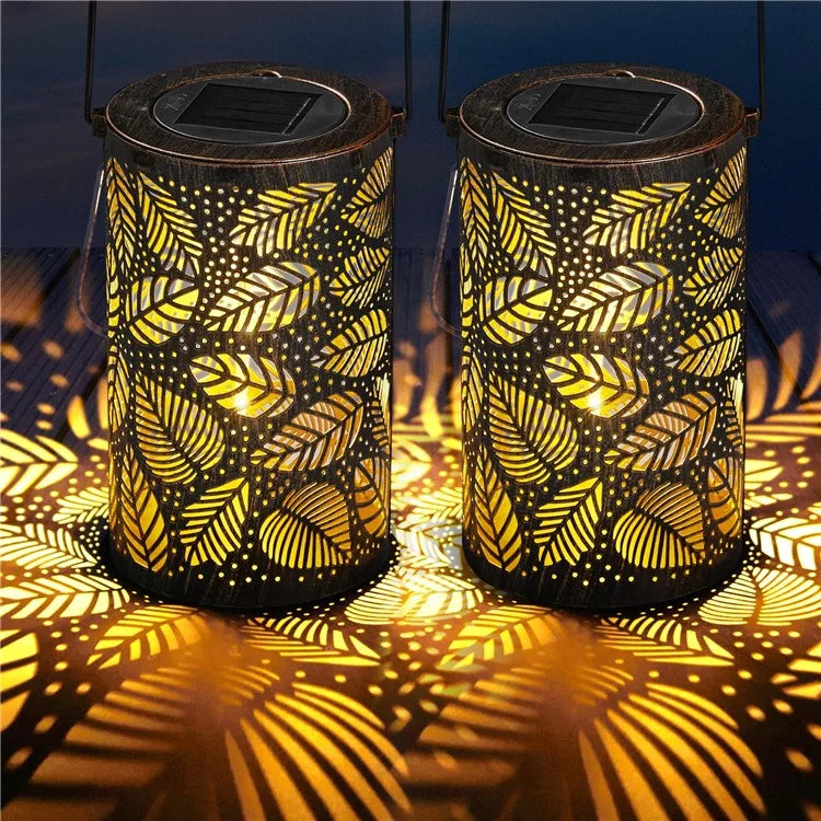 Garden Solar Lantern 3D Dynamic Leafage Hollow Out Metal Outdoor Hanging Light, Size S