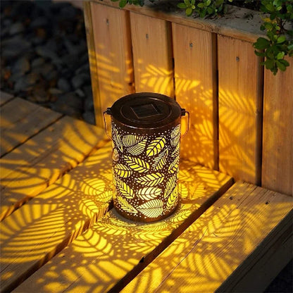 Garden Solar Lantern 3D Dynamic Leafage Hollow Out Metal Outdoor Hanging Light, Size L